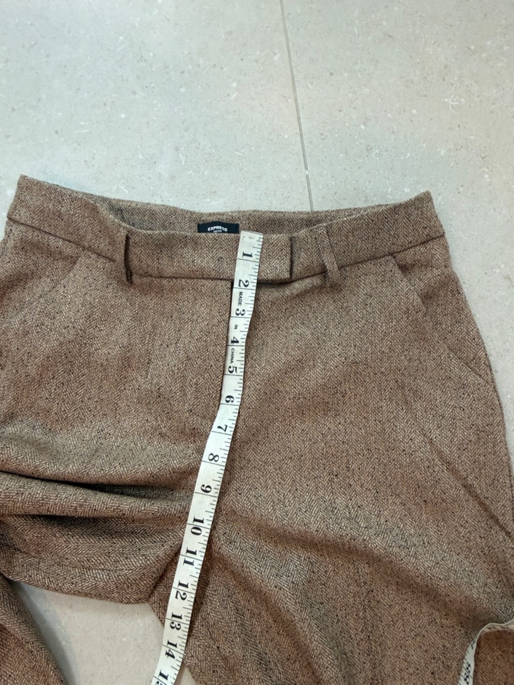 Express Editor Textured Herringbone Mid Rise Wide Leg Pant - Picture 8 of 9